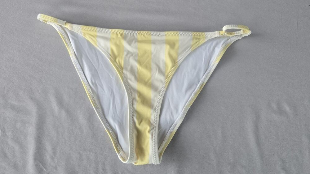 STAUD Swim Bikini Bottom Womens Medium Yellow Stripe Side Strap Lined Stretch